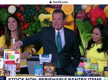 Nyree Dardarian, MS, chatting with the hosts of Philadelphia Fox29 about stocking food during a pandemic